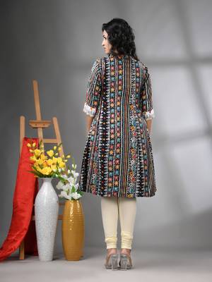 Black rayon printed a-line kurta with sequence work 3