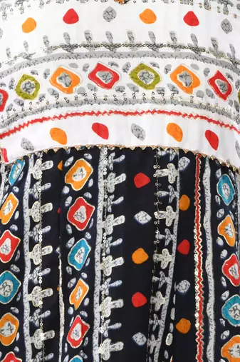 Black rayon printed a-line kurta with sequence work