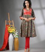 Black rayon printed a-line kurta with sequence work