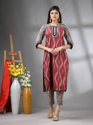 Brown cotton printed stright kurta 5