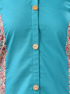 Sea green cotton solid a-line kurta 4