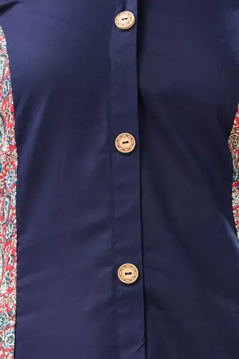Navy blue cotton solid a-line kurta