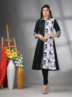 Black and white cotton a-line kurta 1