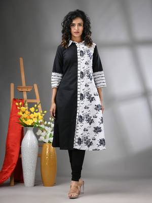 Black and white cotton a-line kurta 1