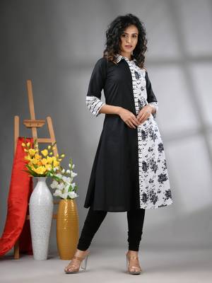 Black and white cotton a-line kurta 2