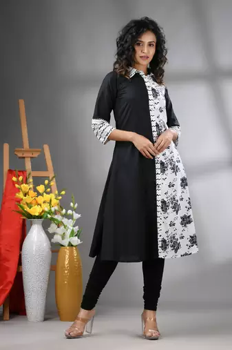 Black and white cotton a-line kurta