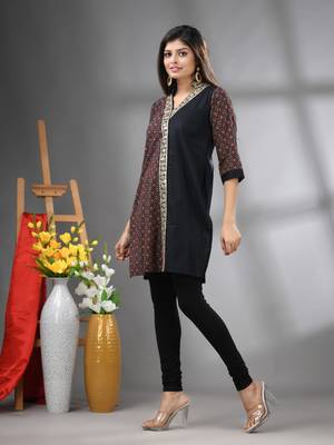Black ajrak printed cotton stright kurta with gota patti lace 2