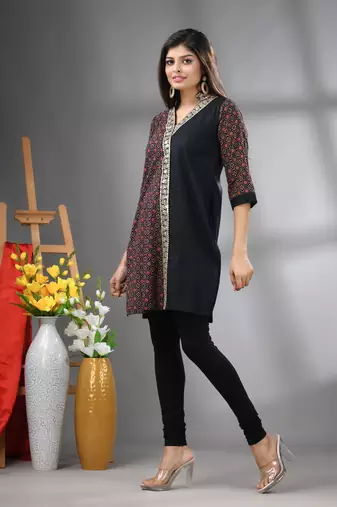 Black ajrak printed cotton stright kurta with gota patti lace
