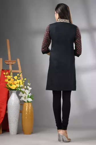 Black ajrak printed cotton stright kurta with gota patti lace