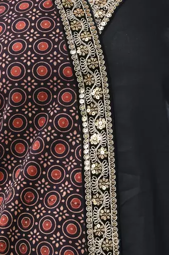 Black ajrak printed cotton stright kurta with gota patti lace