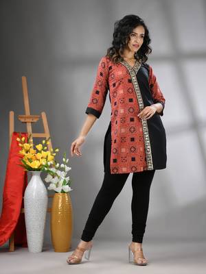 Black ajrak printed cotton stright kurta with gota patti lace 2