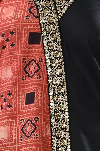 Black ajrak printed cotton stright kurta with gota patti lace