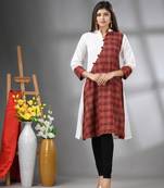 White and brown ajrak printed cotton a-line kurta
