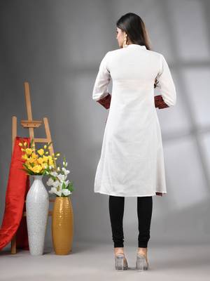 White and brown ajrak printed cotton a-line kurta 3