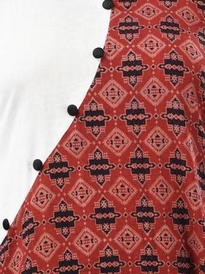 White and brown ajrak printed cotton a-line kurta 4
