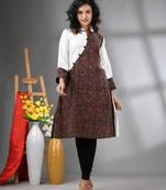 White and black ajrak printed cotton a-line kurta