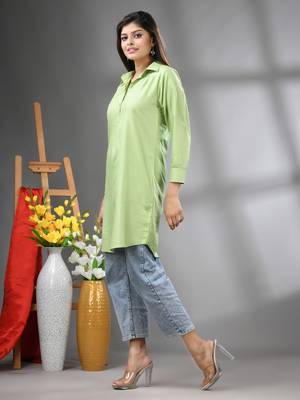 Light green solid rayon pathani kurta 2