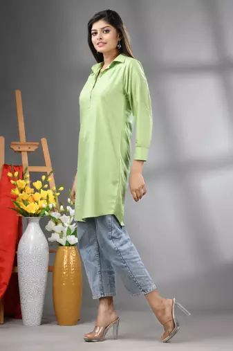 Light green solid rayon pathani kurta