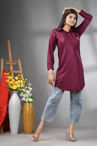 Magenta solid rayon pathani kurta