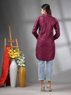 Magenta solid rayon pathani kurta 3
