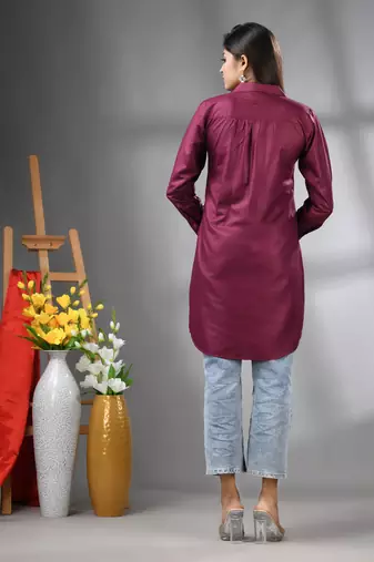 Magenta solid rayon pathani kurta