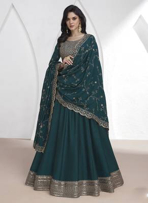 Teal vichitra silk sequence anarkali suit 1