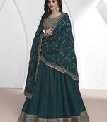Teal vichitra silk sequence anarkali suit