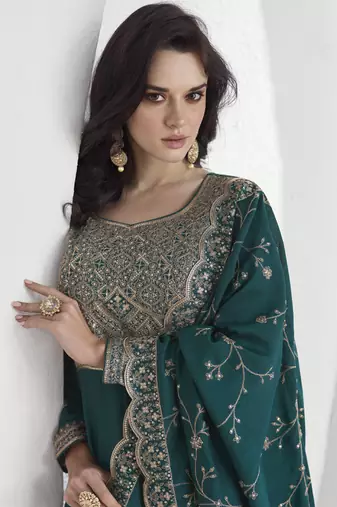 Teal vichitra silk sequence anarkali suit