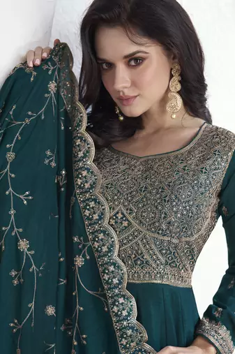Teal vichitra silk sequence anarkali suit