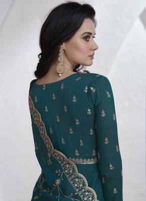 Teal vichitra silk sequence anarkali suit 4