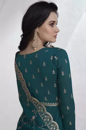 Teal vichitra silk sequence anarkali suit