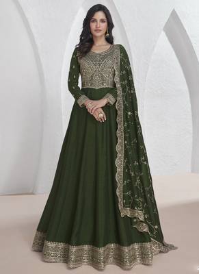 Mehendi vichitra silk sequence anarkali suit 1