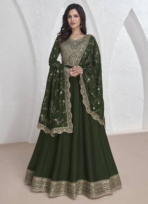 Mehendi vichitra silk sequence anarkali suit 2