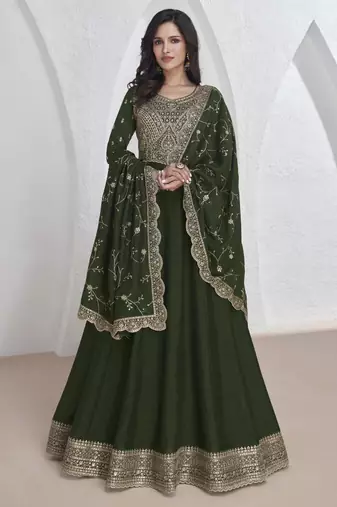 Mehendi vichitra silk sequence anarkali suit