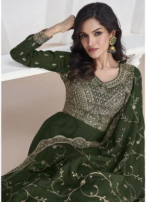 Mehendi vichitra silk sequence anarkali suit 3