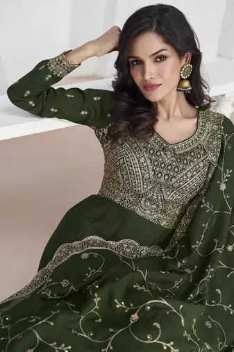 Mehendi vichitra silk sequence anarkali suit