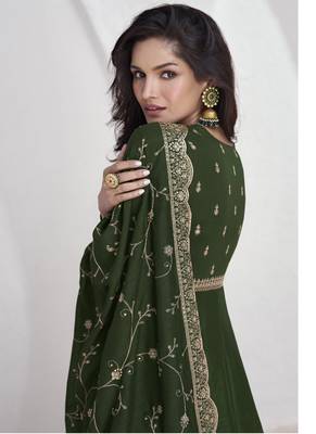 Mehendi vichitra silk sequence anarkali suit 4