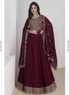 Maroon vichitra silk sequence anarkali suit 2