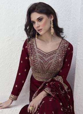 Maroon vichitra silk sequence anarkali suit 3