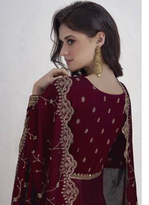 Maroon vichitra silk sequence anarkali suit 4