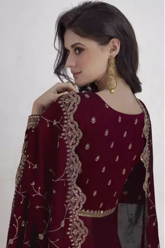 Maroon vichitra silk sequence anarkali suit