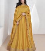 Yellow vichitra silk sequence anarkali suit