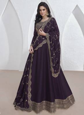 Violet vichitra silk sequence anarkali suit 2
