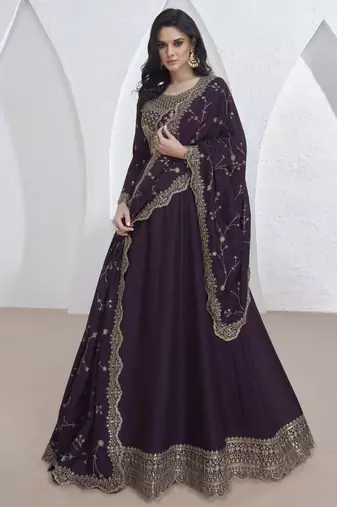 Violet vichitra silk sequence anarkali suit