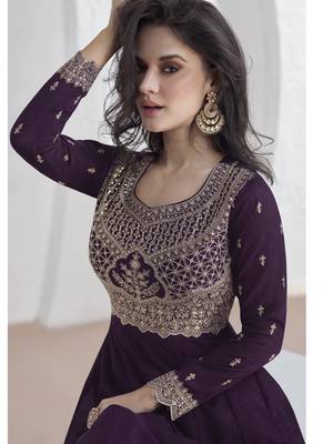 Violet vichitra silk sequence anarkali suit 3