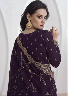 Violet vichitra silk sequence anarkali suit 4