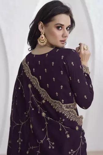 Violet vichitra silk sequence anarkali suit