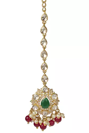 Moissanite polki multi coloured maangtika