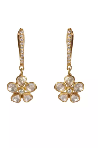 Moissanite polki floral polki bali earrings