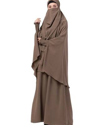 PLAIN KHAKI KASHIBO ABAYA WITH KHIMAR COMBO 3